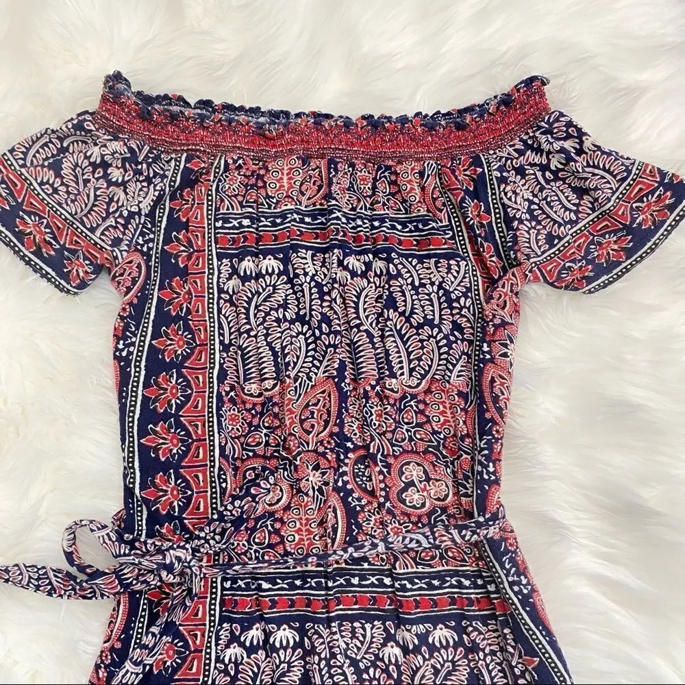 Lucky Brand bandana off shoulder Dress small patriotic‎ boho bohemian